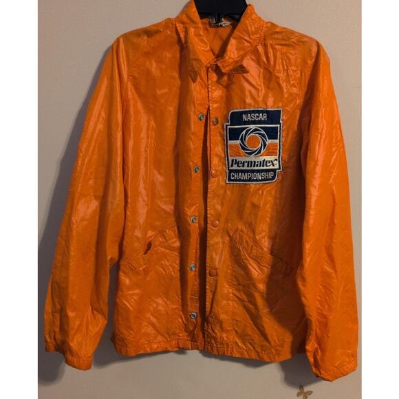 Vintage 1970s Permatex Racing Jacket Size Large Hi-Vis Orange Snap Buttons EUC - Picture 2 of 5